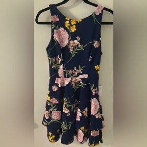 Navy blue with blush floral accent dress